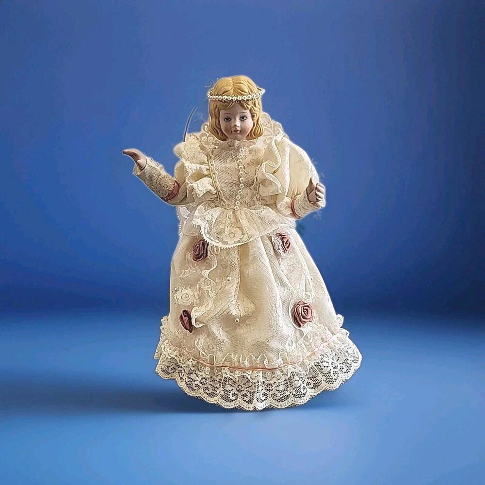 Vintage Porcelain Angel Tree Topper - 10.5" Tall